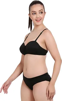 Women Cotton Bra Panty Set for Lingerie Set Pack of 1  Color : Black-thumb2