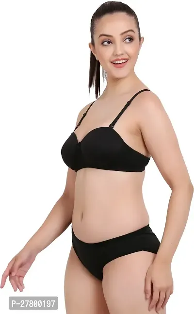 Women Cotton Bra Panty Set for Lingerie Set Pack of 1  Color : Black-thumb3