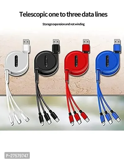 Multi Charging Cable, 3 in 1 Nylon Braided Fast Charging Cable for iPhone Micro USB Type C Mobile Phone | Colour may vary |-thumb0