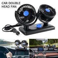 Iivaas 12V Electric Car Cooling Fan 360deg; Rotatable Dual Heads Air Circulator Fan Manual Rotation 2 Speed for All Cars (Black)-thumb1