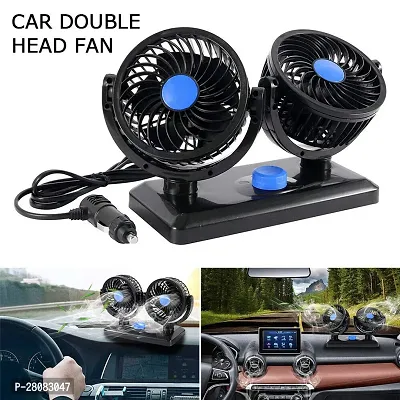 Iivaas 12V Electric Car Cooling Fan 360deg; Rotatable Dual Heads Air Circulator Fan Manual Rotation 2 Speed for All Cars (Black)-thumb2