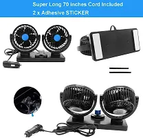 Iivaas 12V Electric Car Cooling Fan 360deg; Rotatable Dual Heads Air Circulator Fan Manual Rotation 2 Speed for All Cars (Black)-thumb3