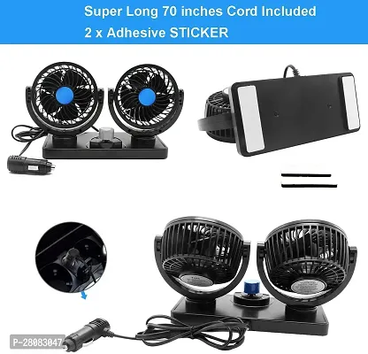 Iivaas 12V Electric Car Cooling Fan 360deg; Rotatable Dual Heads Air Circulator Fan Manual Rotation 2 Speed for All Cars (Black)-thumb4