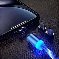 Iivaas Magnetic USB 360 Degree Rotation 3 in 1 Fast Charging Data Cable Compatible with All Phone  USB Type- C  Micro USB Nylon Braided Wire with LED Light | Random Colour-thumb1