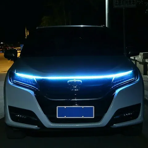 Iivaas Car Hood Light Strip Through-type Auto Modified Headlight Cuttable Decorative Lamp Car Daytime Running Lights (Ice Blue)