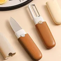 2 in 1 Peeler with Knife Dual Use Stainless Steel for Kitchen Travel Knife with Case (1 Pcs, Multicolor)-thumb1