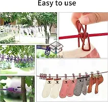 Cloth Drying Rope with Two Sided Hooks, Elastic 12 Clips Cloth Hanging Rope Non-Slip Clotheslines (Assorted color - 1 piece)-thumb3