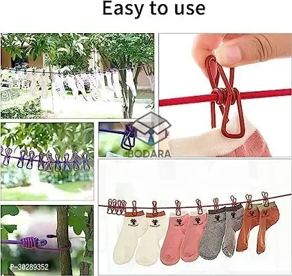 Cloth Drying Rope with Two Sided Hooks, Elastic 12 Clips Cloth Hanging Rope Non-Slip Clotheslines (Assorted color - 1 piece)-thumb4