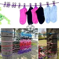 Cloth Drying Rope with Two Sided Hooks, Elastic 12 Clips Cloth Hanging Rope Non-Slip Clotheslines (Assorted color - 1 piece)-thumb1