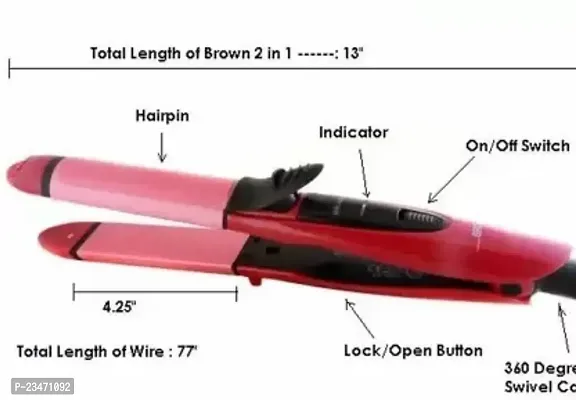 Curler With Ceramic Plate Hair Straightener 2 In 1 Plus Curler Hair Straightener  (Pink)-thumb4