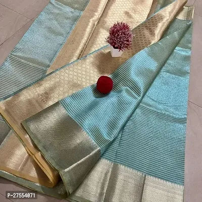 Stylish Tissue Turquoise Embellished Saree with Blouse piece