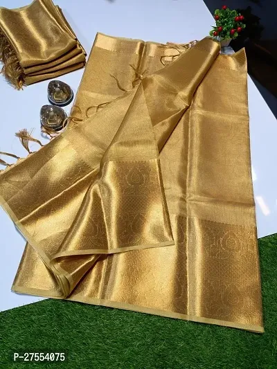 Stylish Tissue Golden Embellished Saree with Blouse piece