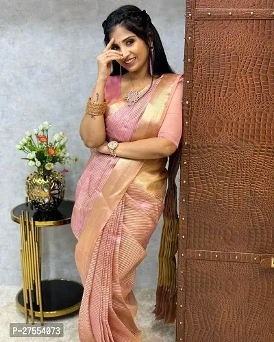 Stylish Tissue Pink Embellished Saree with Blouse piece
