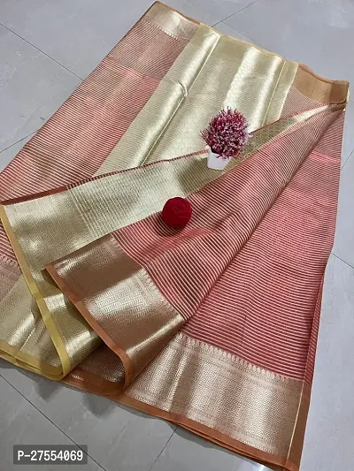 Stylish Tissue Red Embellished Saree with Blouse piece