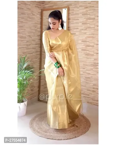 Stylish Tissue Golden Embellished Saree with Blouse piece