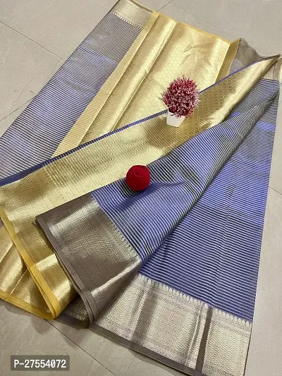 Stylish Tissue Blue Embellished Saree with Blouse piece