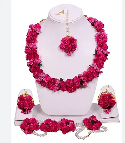 QUVYARTS Pink Paper Flower Jewellery Set for Haldi Baby Shower, Mehndi, Godbharai (Designer Set for Women and Girls)