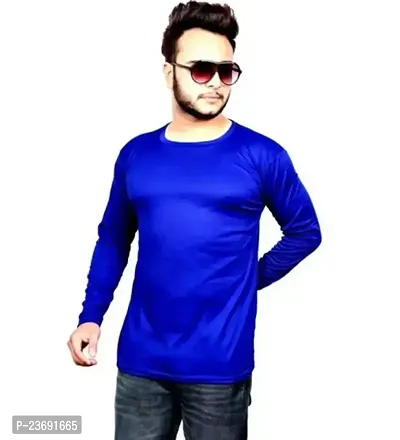 Reliable Blue Polyester Solid Round Neck Tees For Men-thumb0