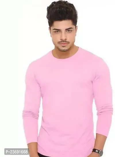 Reliable Pink Polyester Solid Round Neck Tees For Men-thumb0