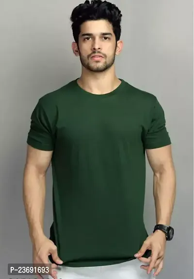 Reliable Green Polyester Solid Round Neck Tees For Men-thumb0