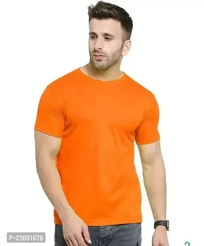 Reliable Orange Polyester Solid Round Neck Tees For Men-thumb0