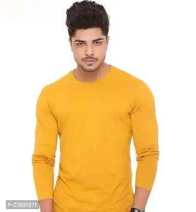 Reliable Yellow Polyester Solid Round Neck Tees For Men