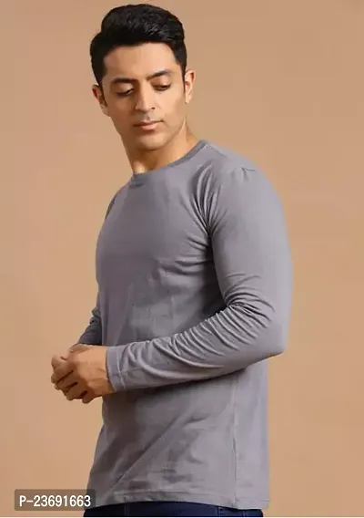 Reliable Grey Polyester Solid Round Neck Tees For Men-thumb0