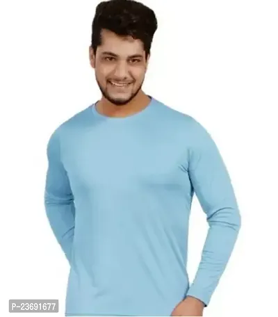 Reliable Blue Polyester Solid Round Neck Tees For Men-thumb0