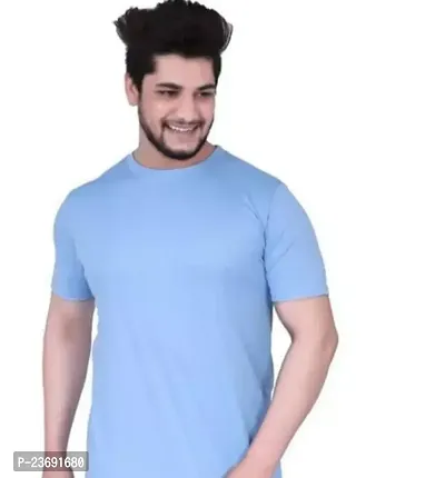 Reliable Blue Polyester Solid Round Neck Tees For Men-thumb0