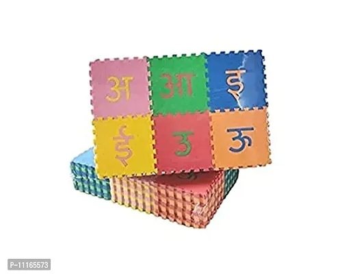 Hindi Varnmala Mini Puzzle Foam Mat for Kids, Interlocking Learning Hindi Alphabet Puzzle- Multicolor-thumb0