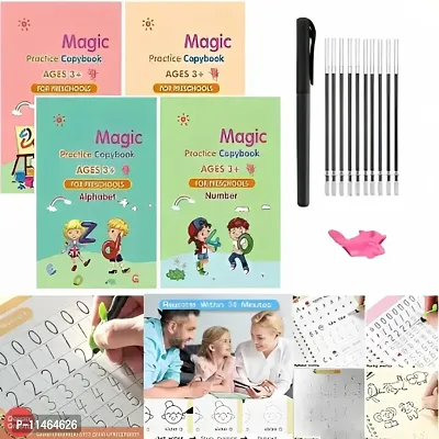 Magic Practice Copybook, Number Tracing Book For Preschoolers With Pen, Magic Calligraphy Copybook Combo 4 Book + 10 Refill, 1 Pen,1 Grip-thumb0