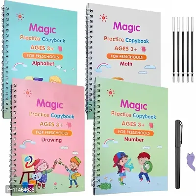 Magic Practice Copybook, Number Tracing Book For Preschoolers With Pen, Magic Calligraphy Copybook (4 BOOK + 10 REFILL+ 1 Pen +1 Grip)