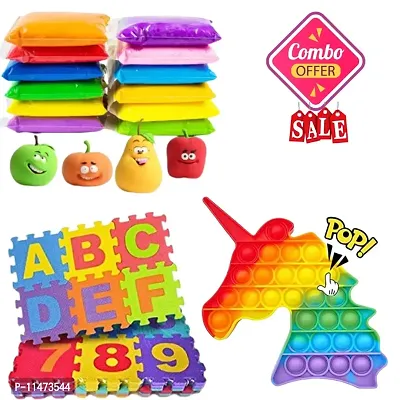 Poppet for Kids, pop up poppits Toy. with Puzzle Foam Mat for Kids, Interlocking Learning Alphabet and Soft Clay with Tools, Creative Art DIY Crafts Decoration.