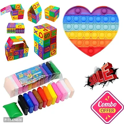 Poppet for Kids, pop up poppits Toy. with Puzzle Foam Mat for Kids, Interlocking Learning Alphabet and Soft Clay with Tools, Creative Art DIY Crafts Decoration.