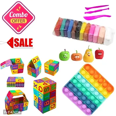 Poppet for Kids, pop up poppits Toy. with Puzzle Foam Mat for Kids, Interlocking Learning Alphabet and Soft Clay with Tools, Creative Art DIY Crafts Decoration.-thumb0