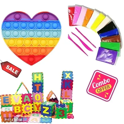 Poppet for Kids, pop up poppits Toy. with Puzzle Foam Mat for Kids, Interlocking Learning Alphabet and Soft Clay with Tools, Creative Art DIY Crafts Decoration.