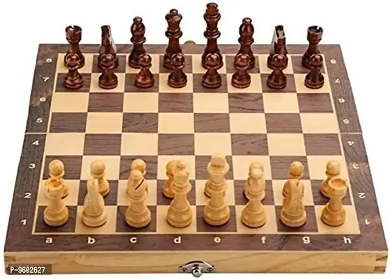 12 Inch Wooden Foldable Chess Board | Chess Game with 32 Pieces Of Chess Coins/Pawns | Brain Exercise Game-thumb0