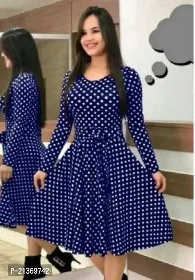 Shiv Enterprises Women's Polka Dot Western Stylish Blue Dress-thumb0