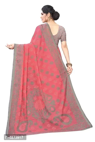 Pink Polyester Brasso Saree with Blouse Piece-thumb2