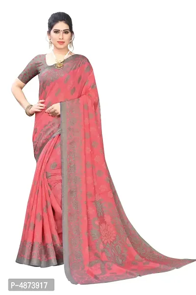 Pink Polyester Brasso Saree with Blouse Piece-thumb0