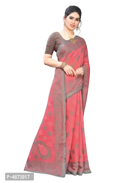 Pink Polyester Brasso Saree with Blouse Piece-thumb4
