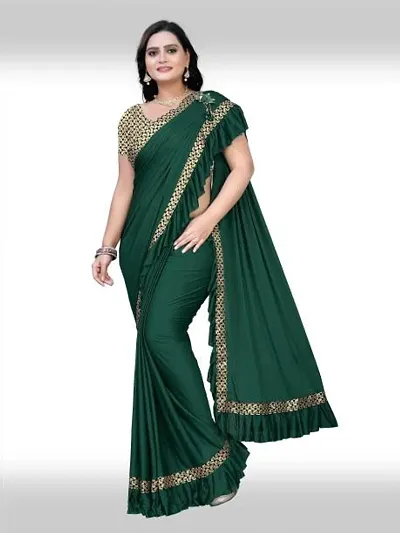 Poly Silk Self Pattern Ruffle Bollywood Sarees with Blouse piece