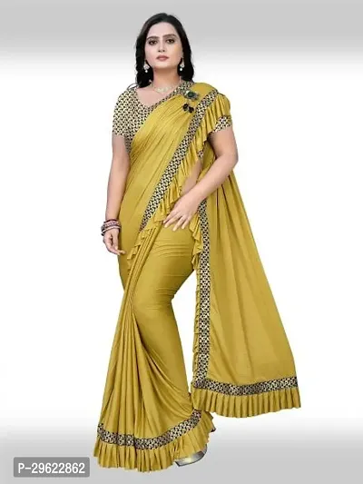 Stylish Chiffon Yellow Printed Saree with Blouse piece-thumb0