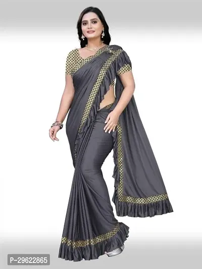 Stylish Chiffon Grey Printed Saree with Blouse piece-thumb0