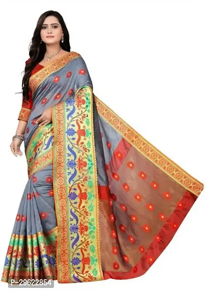 Stylish Chiffon Grey Printed Saree with Blouse piece