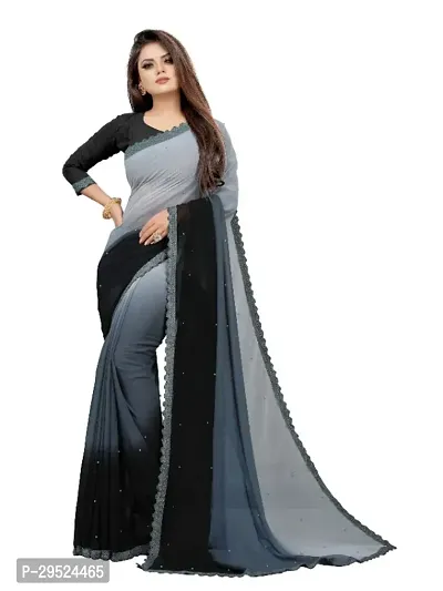 Beautiful Georgette Moti Look Saree With Blouse Piece-thumb0