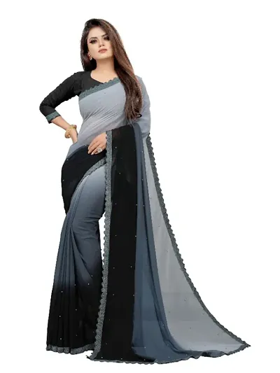 Beautiful Georgette Moti Look Saree With Blouse Piece