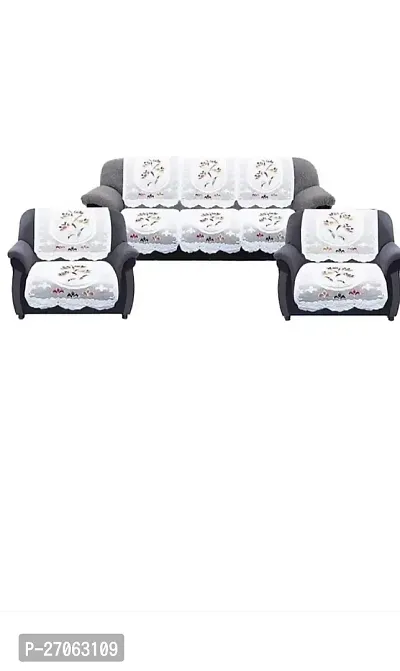 Cotton Net Sofa Cover 5 Seater ( Pack Of 3+1+1 ) , 6 Pieces For 3 seater Long sofa seat and Back cover , 4 pieces for 2 single seater sofas-thumb0