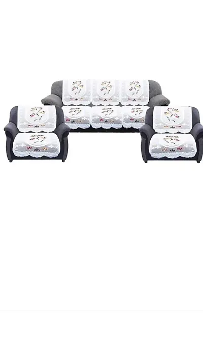 Kuber Industries 6 Piece Cotton 5 Seater Sofa Cover Set - Cream, Standard (SOFAKIC105)