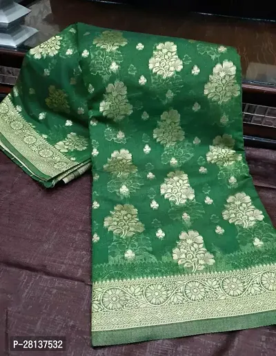 Stylish Cotton Silk Green Printed Saree with Blouse piece